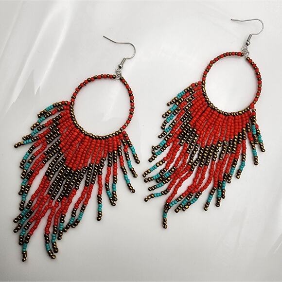 Free People Red and Turquoise Beaded Earrings - Picture 8 of 9